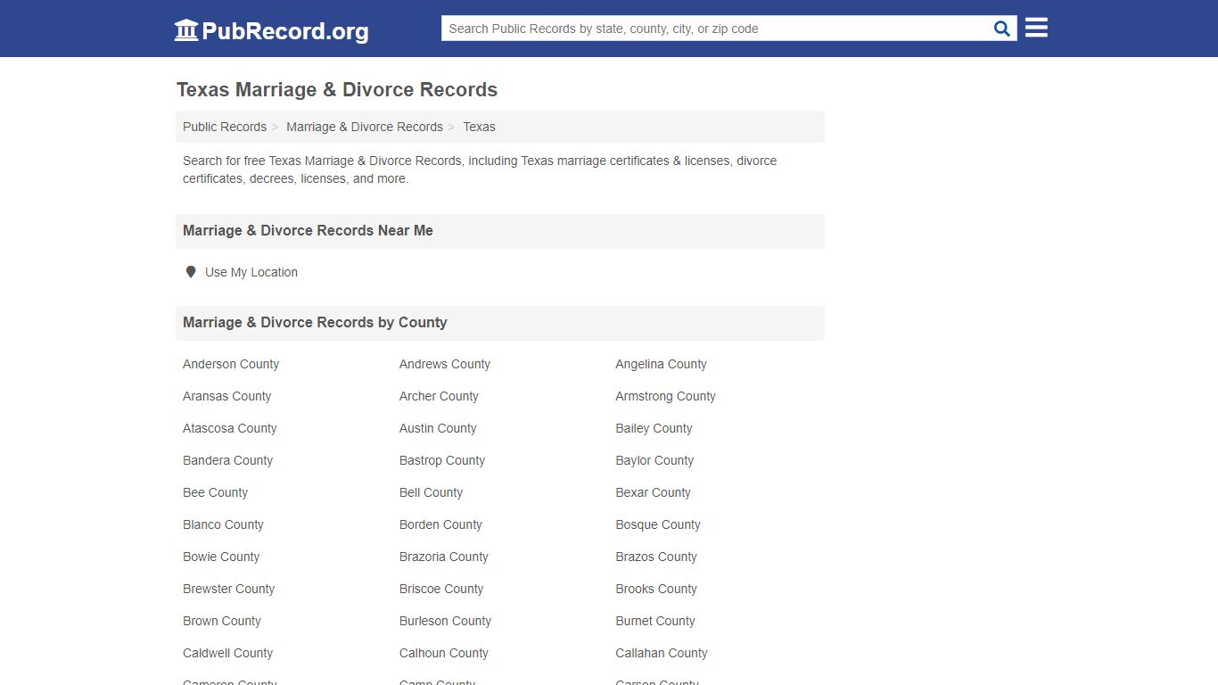 Free Texas Marriage & Divorce Records - PubRecord.org